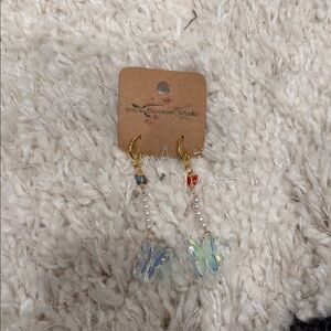 BTS Gold and Blue Butterfly Earrings